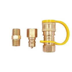 KIBOW 100% Solid Brass Propane/Natural Gas Quick-Connect Kit 3/8 inch Male Pipe Thread x 3/8 inc ...