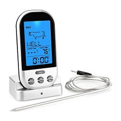Cooking Thermometer ,SGODDE Wireless Digital Stainless Barbecue Thermometer with Timer/Alarm &am ...