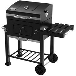 24 Inch Patio Outdoor Barbecue Charcoal Grill with Lid, Side Shelf & Wheels For Family BBQ Party