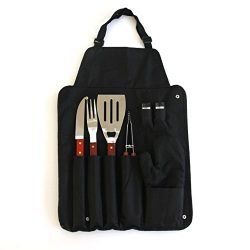 7-Piece BBQ Grilling Tools Set with Apron- Portable Outdoor Barbecue Accessories Utensil Set