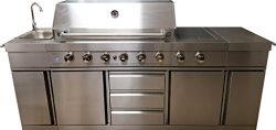 3 in 1 Island 8 Zone BBQ Outdoor Electric Grill Kitchen, Propane or Natural Gas, with Sink, Side ...