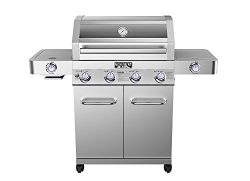 4-Burner Propane Gas Grill,Stainless,ClearView Lid,LED Controls,Side & Sear