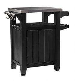 Keter Unity Indoor Outdoor BBQ Entertainment Storage Table / Prep Station with Metal Top