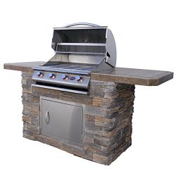 Cal Flame Bistro 470-AS Cultured Stone BBQ Island with 4 Burner Grill, 7’/Medium