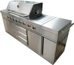 7 Foot BBQ Gas Grill Barbecue 8 Burner Zones 96,000 BTU’s Rotisserie Sink Cabinet Stainles ...