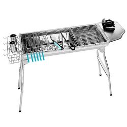 Miady Stainless Steel Foldable Charcoal Barbecue Grill with 20 Pieces BBQ Tool Kits and Carry Bag