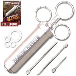 Grill Beast – 304 Stainless Steel Meat Injector Kit with 2-oz Large Capacity Barrel and 3  ...