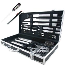 Teikis 19-Piece Grilling Accessories BBQ Tool Set Stainless Steel Storage Case + Thermometer