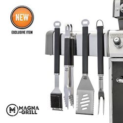 Yukon Glory Magnetic Grill Tool Set 4 Piece Stainless Steel Grilling, BBQ and Tailgating. Grilli ...