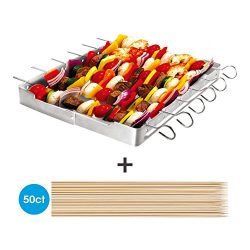 Unicook Heavy Duty Stainless Steel Barbecue Skewer Shish Kabob Set, 6pcs 13”L Skewer and Foldabl ...