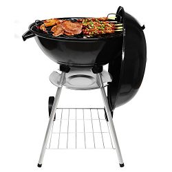 Charcoal Kettle Grill 17in with Steel Cooking Grate Black for Home Garden BBQ Barbecue Tool Sets ...