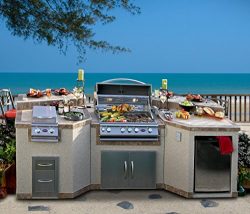 Cal Flame e3100 3 Piece Island with 4 Burner Natural Gas BBQ Grill & Rotisserie