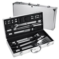 FYLINA BBQ Grilling Set 18-Piece Stainless Steel Utensils Barbecue Tools Grill Accessories with  ...