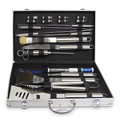 BBQ Grill Tools Set with 21 Barbecue Accessories – Stainless Steel Utensils with Aluminium ...