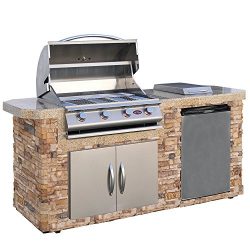 Cal Flame LBK-701-AS Cultured Stone Grill Island With 4 Burner Stainless Steel Gas Grill, 7̵ ...