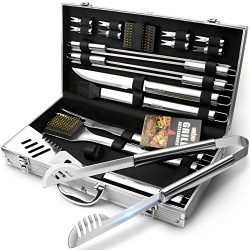 BBQ Grill Utensil Tools Set – GRILLART Reinforced BBQ Tongs 19-Piece Stainless-Steel Barbe ...