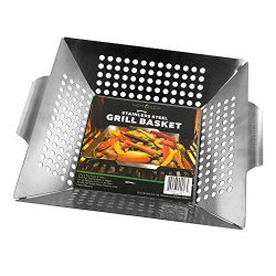 Vegetable Grill Basket By HomEco, Professional Grade 430 Stainless Steel Wok, Meat Grilling Bask ...