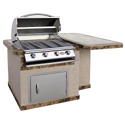 Cal Flame LBK-402-A Stucco Grill Island With Tile Top And 4 Burner Stainless Steel Gas Grill, 6& ...