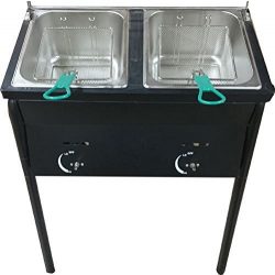 Bioexcel Outdoor Two Tank Fryer compatible with Propane Gas Tanks, comes with 2 Baskets & St ...