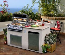 Cal Flame e6016 Outdoor Kitchen 4-Burner Barbecue Grill Island With Refrigerator