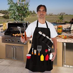 EZ Drinker Black Grill Master Grill Apron and Accessory – Holds Beverages and Tools