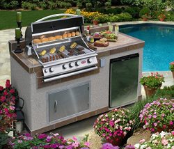 Cal Flame e6004 Outdoor Kitchen 4-Burner Barbecue Grill Island with Refrigerator