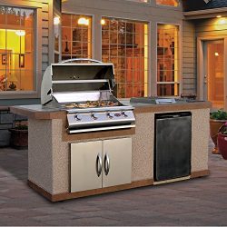 Cal Flame LBK-710-A Stucco Grill Island With Tile Top And 4 Burner Stainless Steel Gas Grill, 7& ...