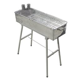 Party Griller 32″ x 11″ Stainless Steel Charcoal Barbecue Grill w/ 2x Stainless Stee ...