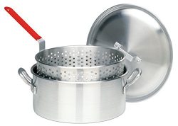 Bayou Classic 14 Quart Aluminum Fry Pot, Lid, and Basket with Cool Touch Handle