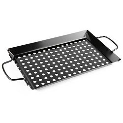 Waykea Non-stick Vegetable Grill Basket with Handle, 12-inch Rectangle Pan BBQ Accessory for Gri ...