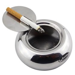 Ashtray, Newness Stainless Steel Modern Tabletop Ashtray with Lid, Cigarette Ashtray for Indoor  ...