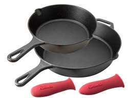 Pre-Seasoned Cast Iron Skillet 2-Piece Set (8-Inch and 12-Inch) Oven Safe Cookware | 2 Heat-Resi ...