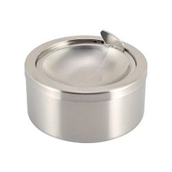 Kinger_Home Stainless Steel Classic Windproof Ashtray with Lid, Cigarette Ashtray for Indoor or  ...