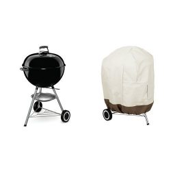 Weber 741001 Original Kettle 22-Inch Charcoal Grill & AmazonBasics Kettle Grill Cover