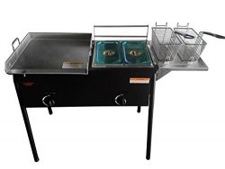 Bioexcel Outdoor two tank fryer with Propane Gas Dual Burner with 2 Baskets & Stainless Stee ...