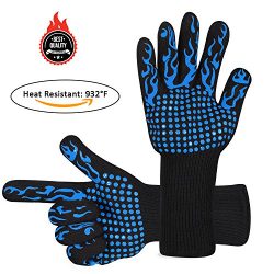 Awekris BBQ Grilling Cooking Gloves, 932℉ Extreme Heat Resistant Gloves, Grill Oven Safety Mitts ...