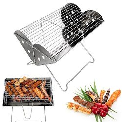 Portable Camping Grill-Glamouric Charcoal BBQ Grill Portable Mini 13.6 Inch Stainless Steel Fold ...