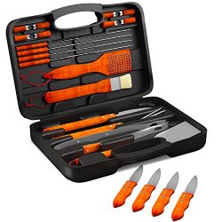 BBQ Grill Tools Set with 22 Barbecue Accessories – Includes 4 Steak Knives – Stainle ...