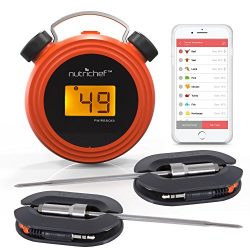 NutriChef Smart Bluetooth BBQ Grill Thermometer w/ Digital Display – Stainless Dual Probes ...