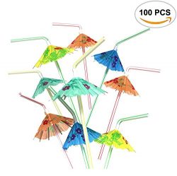 100PCS Mseeur Multicolored Hawaiian Umbrella Parasol Disposable Bendable Drinking Cocktail Straw ...