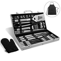 Monbix GL-70733 BBQ Grill Accessories, 33 Piece, Stainless Steel Utensils, Heavy Duty Grill Set  ...