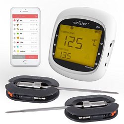 NutriChef Smart Bluetooth BBQ Grill Thermometer w/ Digital Display – Stainless Dual Probes ...