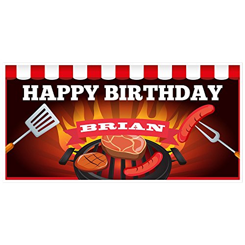 Charcoal Grill Birthday Banner Personalized Party Backdrop