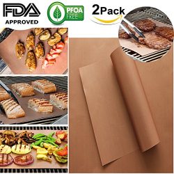 PFOA FREE 0.2MM DOUBLE THICKER Golden Grill BBQ Mat Set of 2 100% Non-stick BBQ Grill and Baking ...