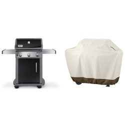 Weber 47510001 Spirit E310 Natural Gas Grill, Black & AmazonBasics Grill Cover – Medium