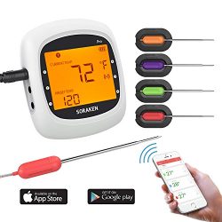 Wireless Meat Thermometer for Grilling, Bluetooth Remote Thermometer Digital Cooking Thermometer ...