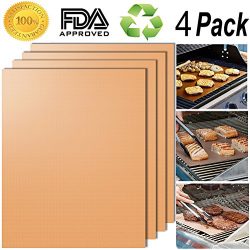 Smaid – Gold Grill Mat Set of 4 – 100% Non-stick BBQ Grill Mats – FDA-Approved ...