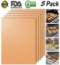 Looch Gold Grill Mat Set of 5- 100% Non-stick BBQ Grill & Baking Mats – FDA-Approved,  ...