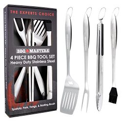BBQ Masters Heavy Duty 4 Piece BBQ Grilling Tools Set – Extra Thick Stainless Steel Barbec ...