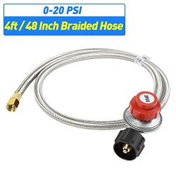 XHome 0-20 PSI Braided Propane Adjustable LP Regulator with Stainless Steel Hose Universal QCC1  ...